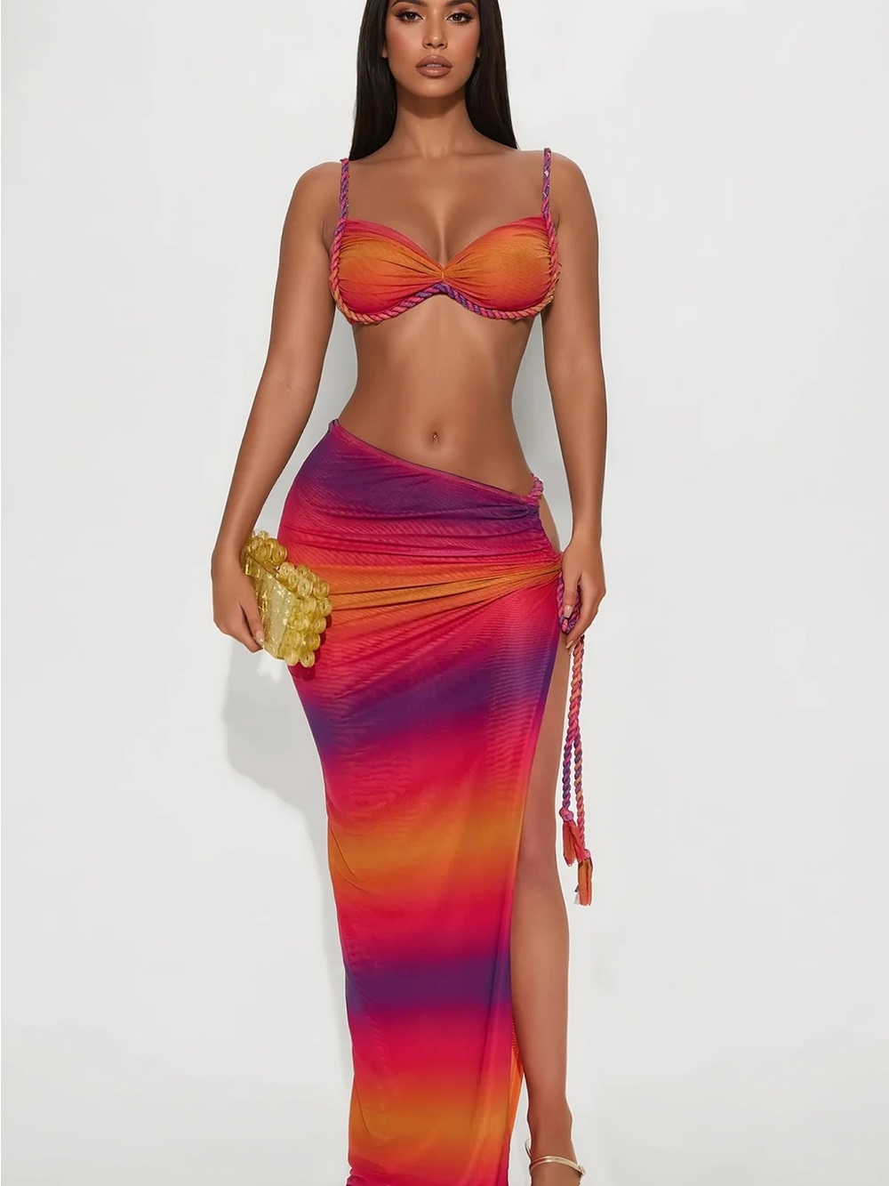 Fashion Nova Sunset Ombre Sarong & Bikini Set in Orange, Pink, Purple